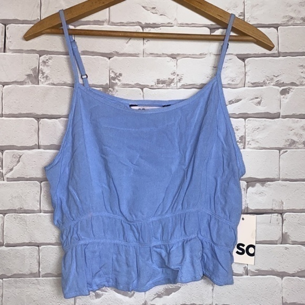 SO periwinkle blue cropped cinched waist tank blouse LARGE - NWT